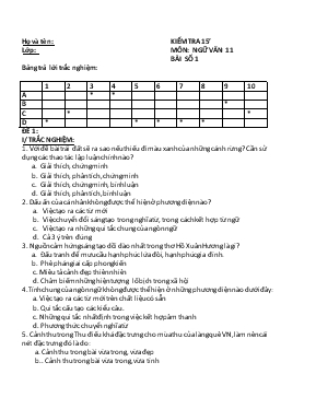 Kiểm tra 15 phút môn Ngữ văn 11